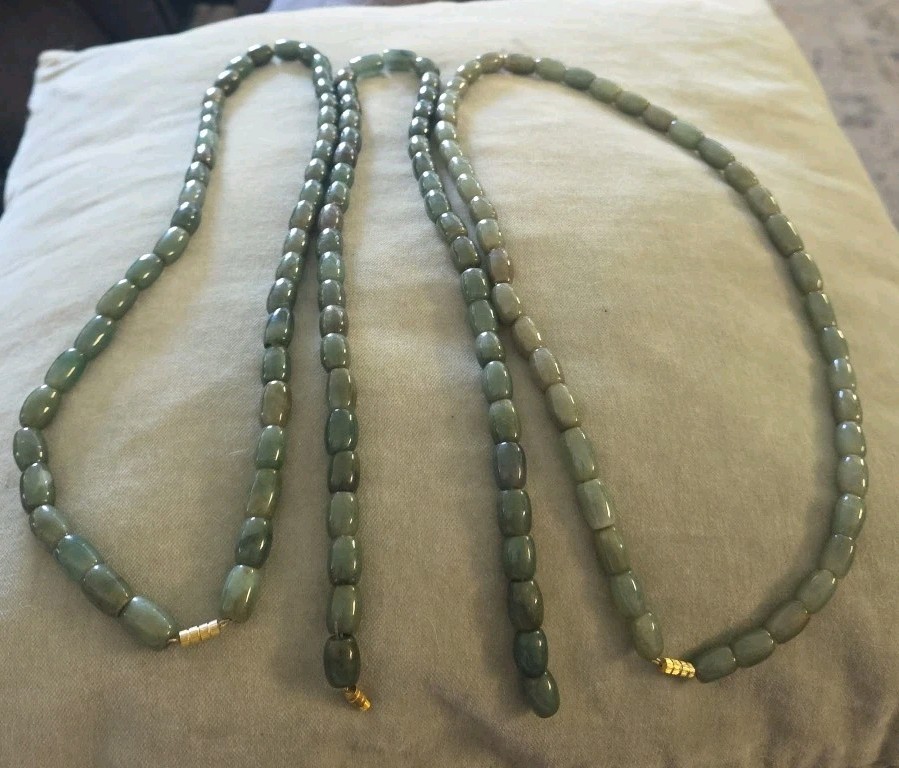 3x VNT RARE JADE Square Bead Necklace Dark Green + Light Green