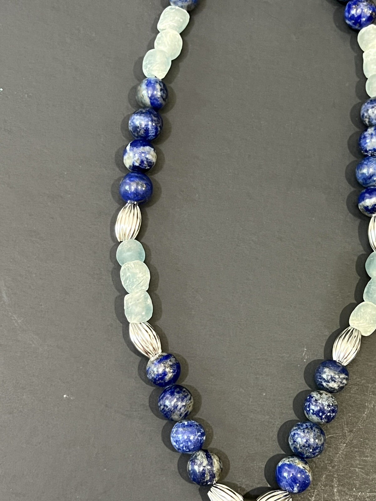 Handmade Jewish Star Of David Silver & Blue Beaded Elastic Chocker Necklace NEW
