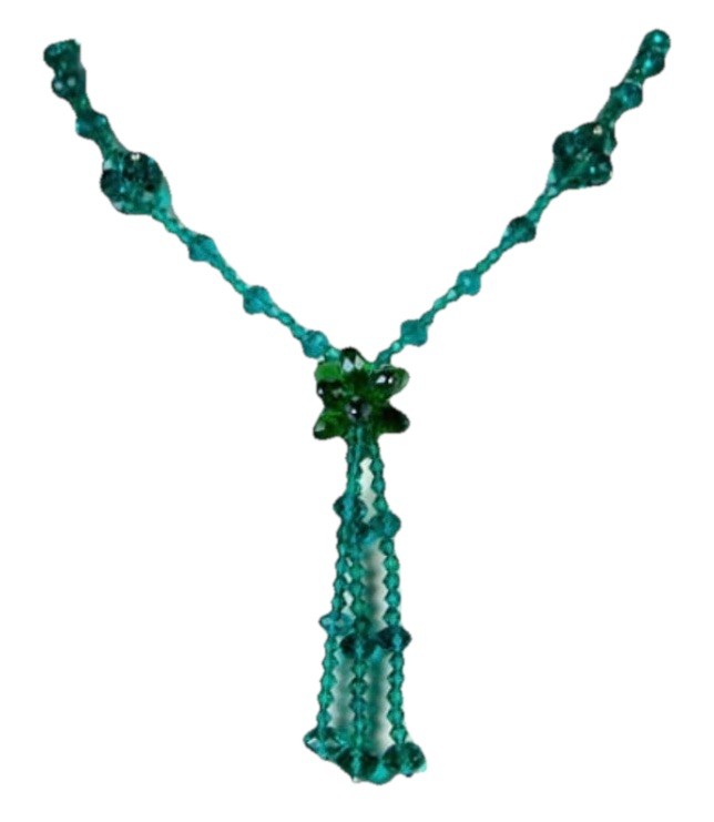 Faceted Icy Green Long 36” Necklace With Tassle Boho Sparkle Perfect 4 Layering