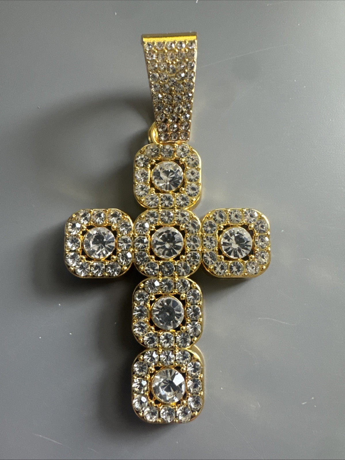 Gold Plated Cross Pendant Cubic Zirconia 24 Inch Necklace Unisex Hip Hop Gift