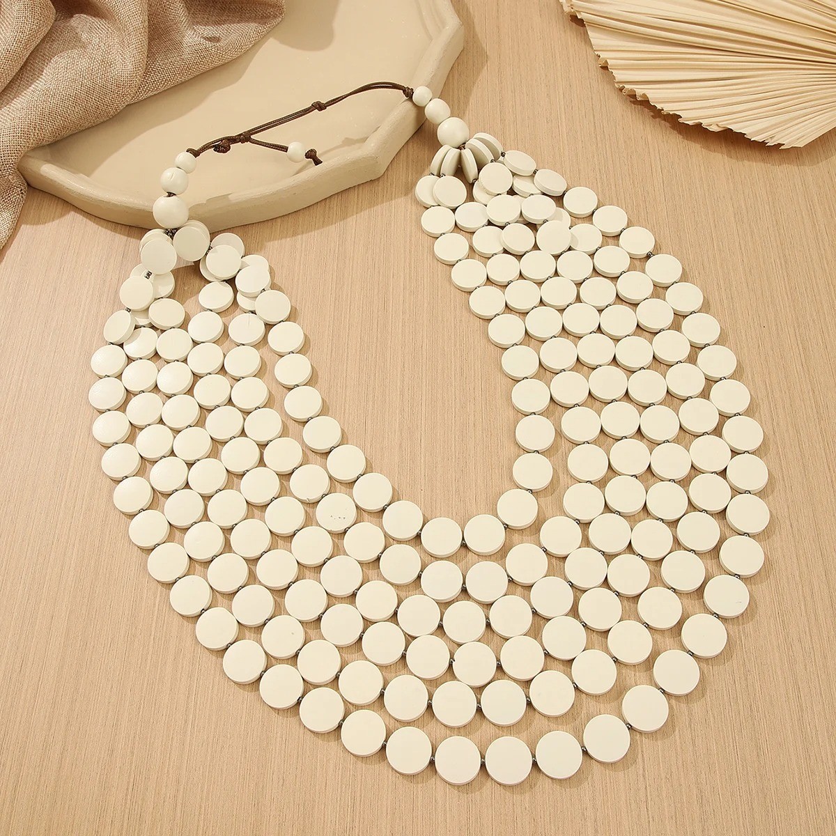 Handmade Geometric Wooden Bead Multilayer Necklace Vacation Party Jewelry