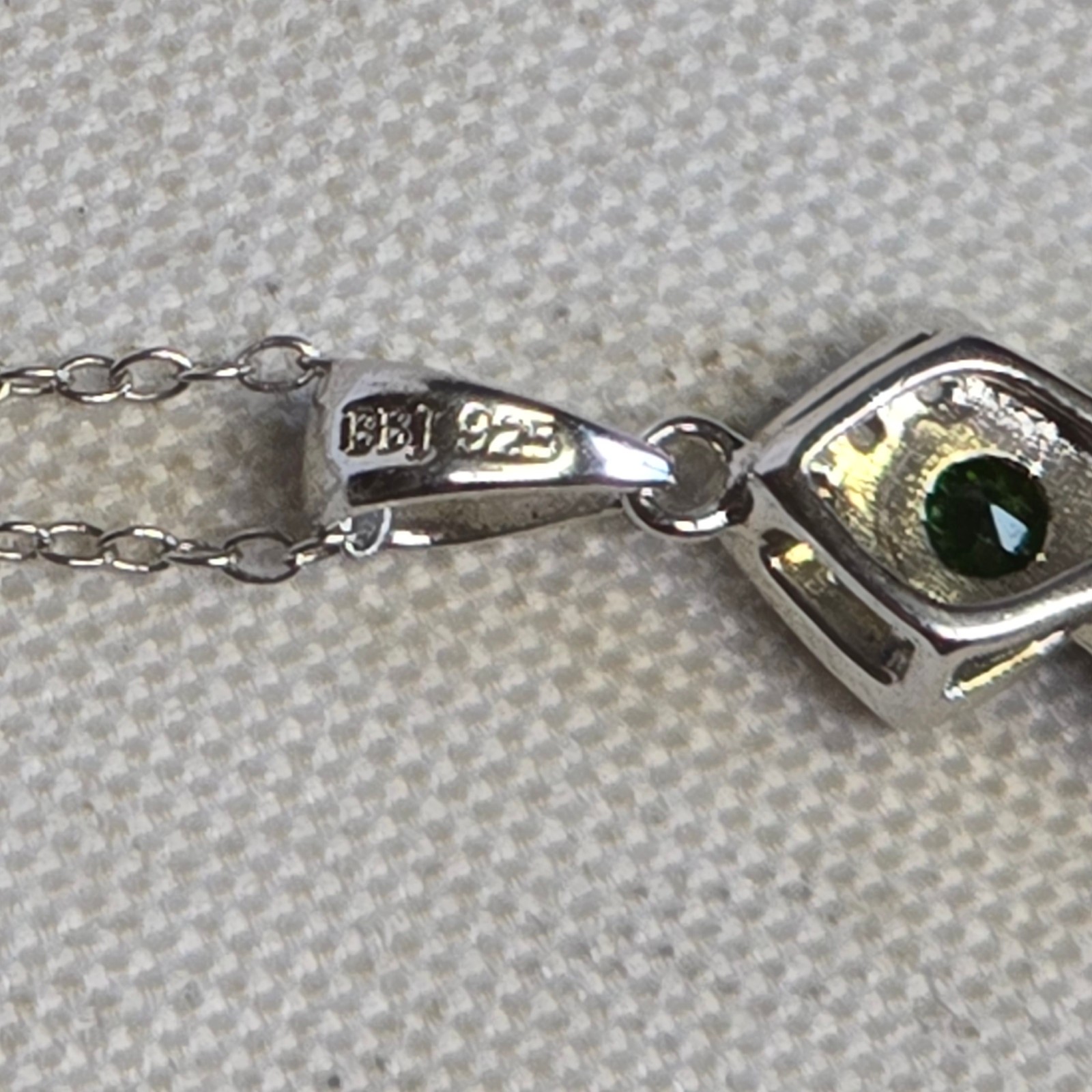 Sterling Silver Signed BBJ Necklace 3.75g Jewelry 18″ Emerald Look *READ*