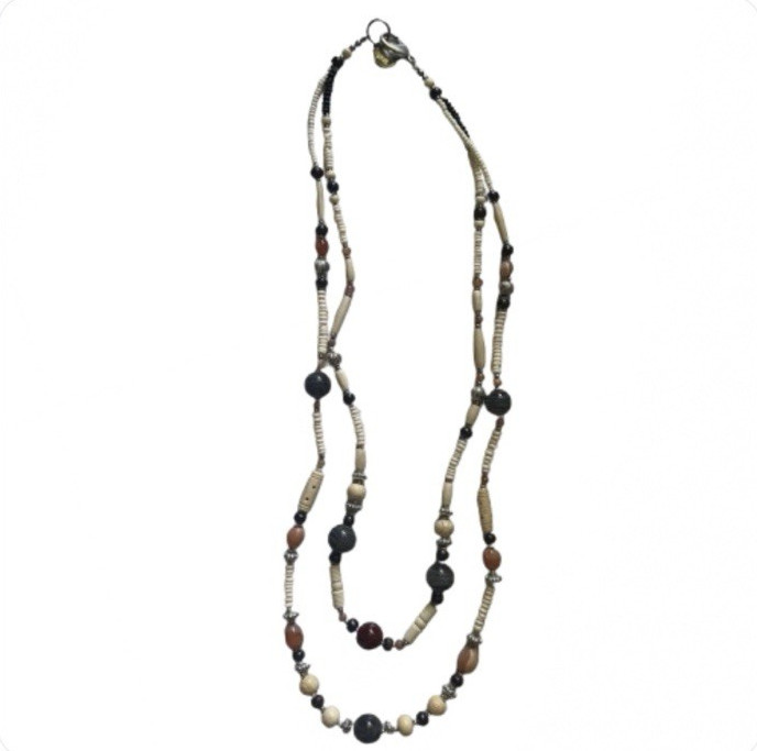 MNG MANGO Necklace Double Strand Buffalo Bone Glass Brass Beaded fashion jewelry
