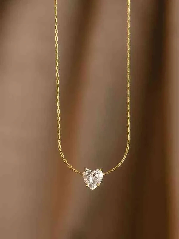 18K Gold Plated Crystal Heart Love Pendant Necklace for Women Waterproof