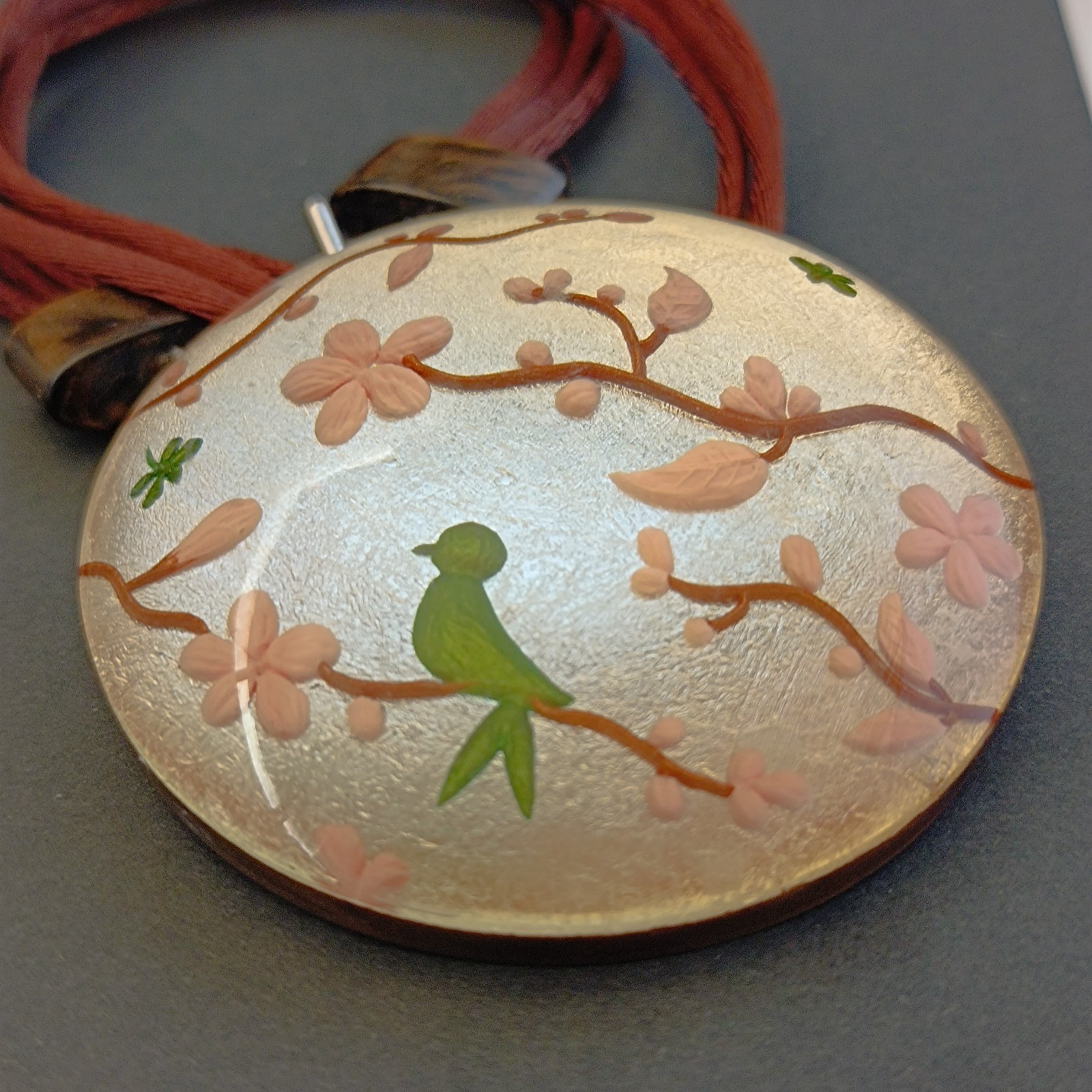 ZSISKA Necklace Oversized Resin Pendant Art Nouveau Inspired Botanical Whimsical