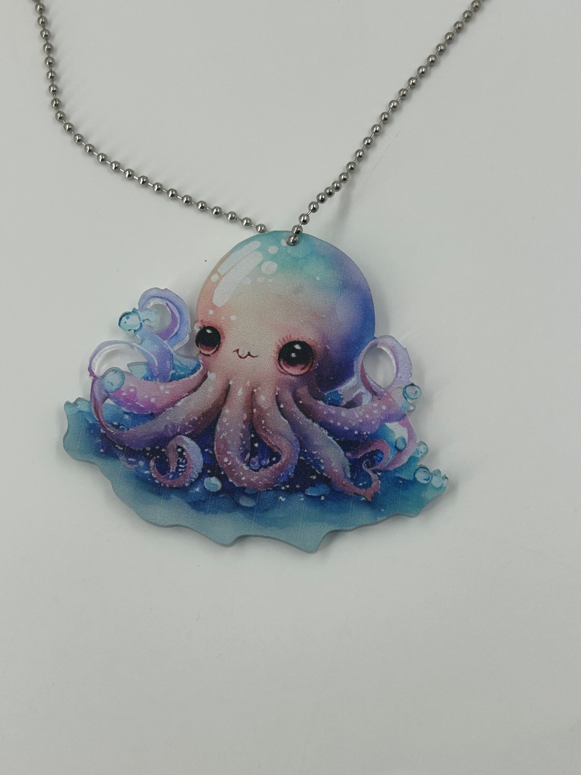 Cute Octopus Pendant Necklace 18in Acrylic Resin Hand-Painted Art