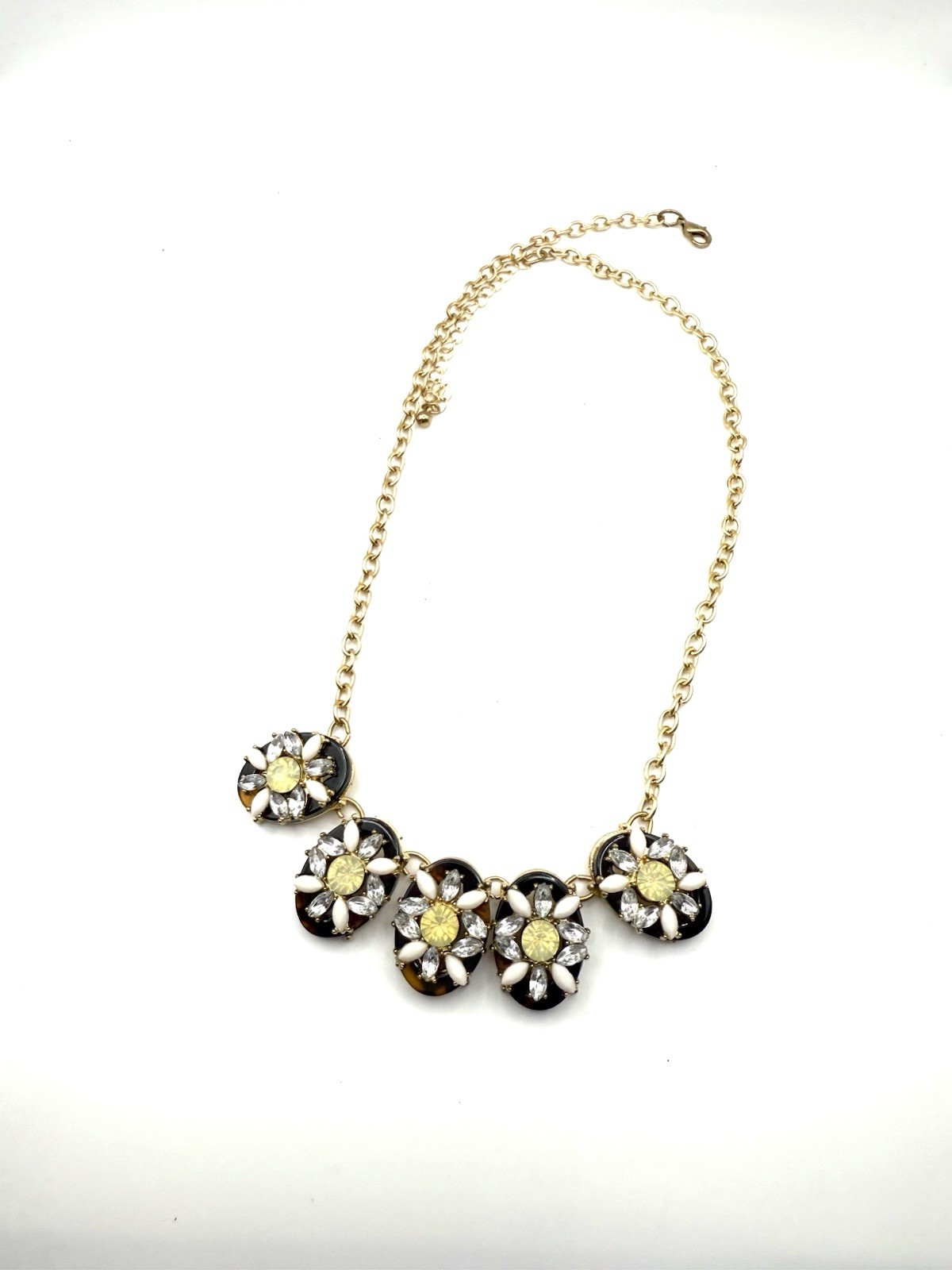 Beautiful Dainty Fashion Rhinestones Flowers Gold Tone Chain Necklace 18″