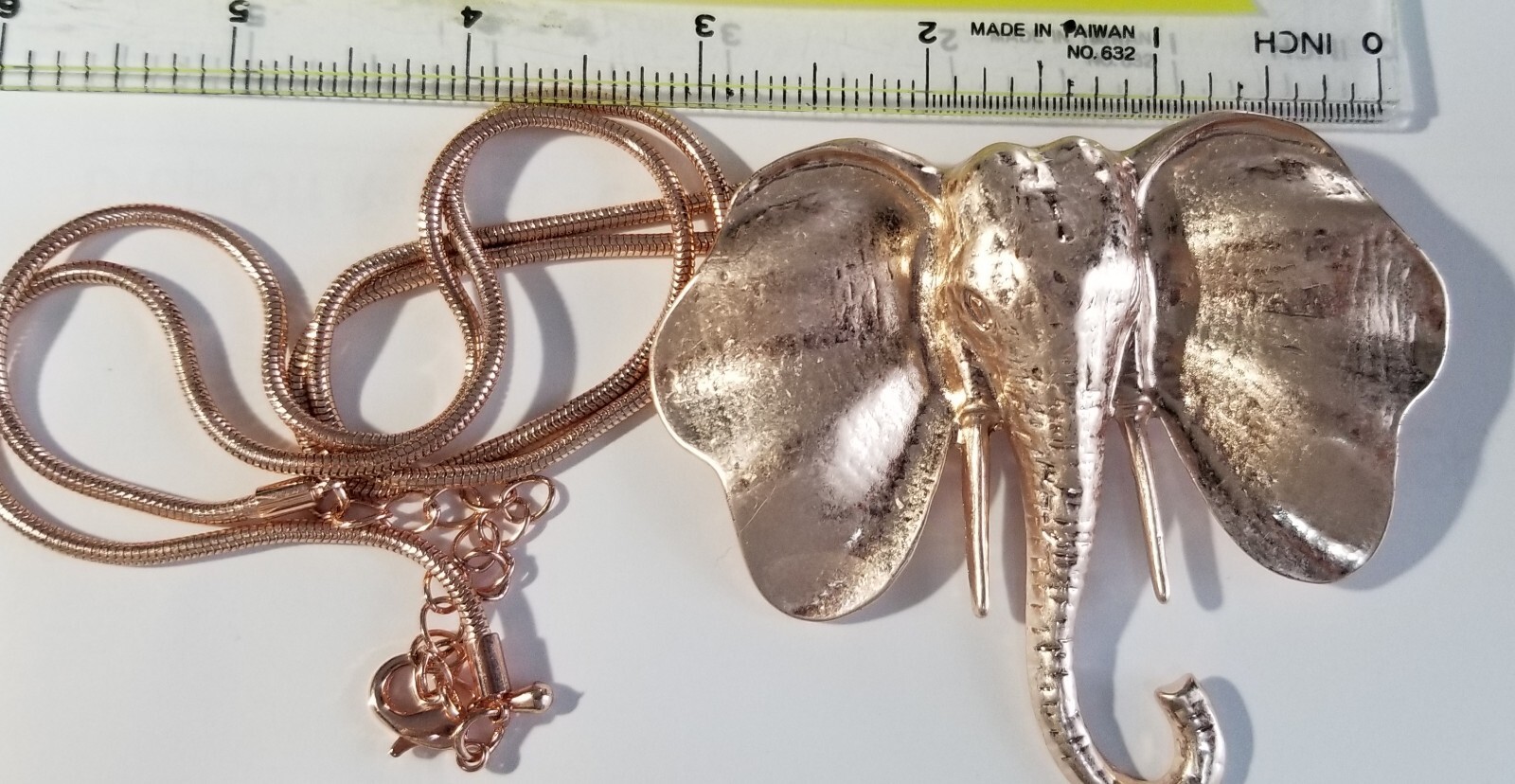 Stunning Rose Gold Tone 3.5in ELEPHANT Head Pendant Long Mesh Chain Necklace