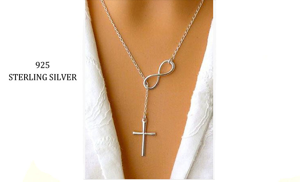 Solid 925 Sterling Silver Infinity Cross Necklace For Women Made In Italy – 18″