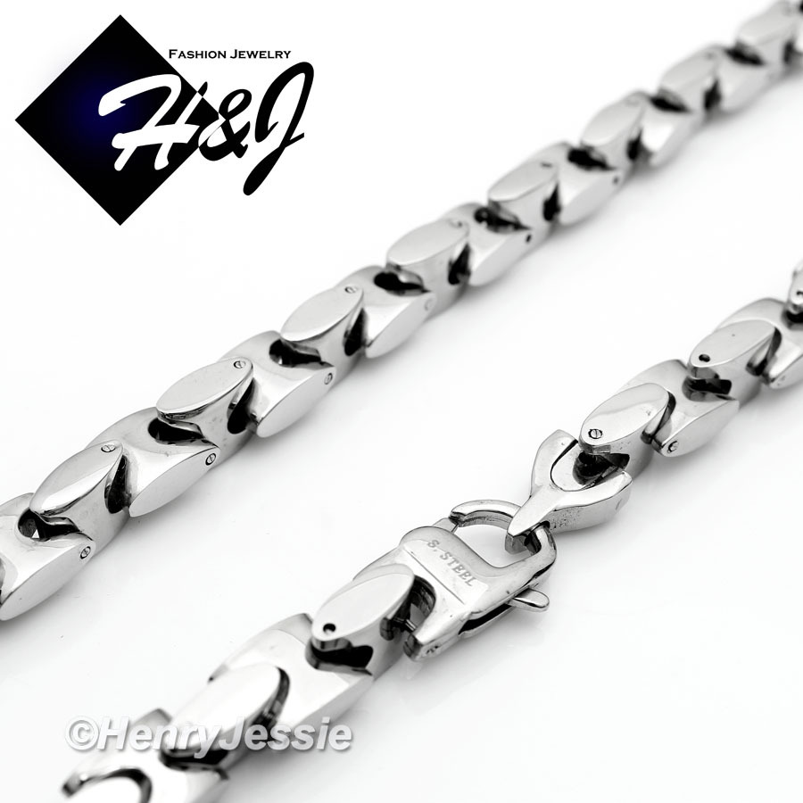 18″-40″MEN Stainless Steel HEAVY 8mm Silver Interlock Bones Link Chain Necklace