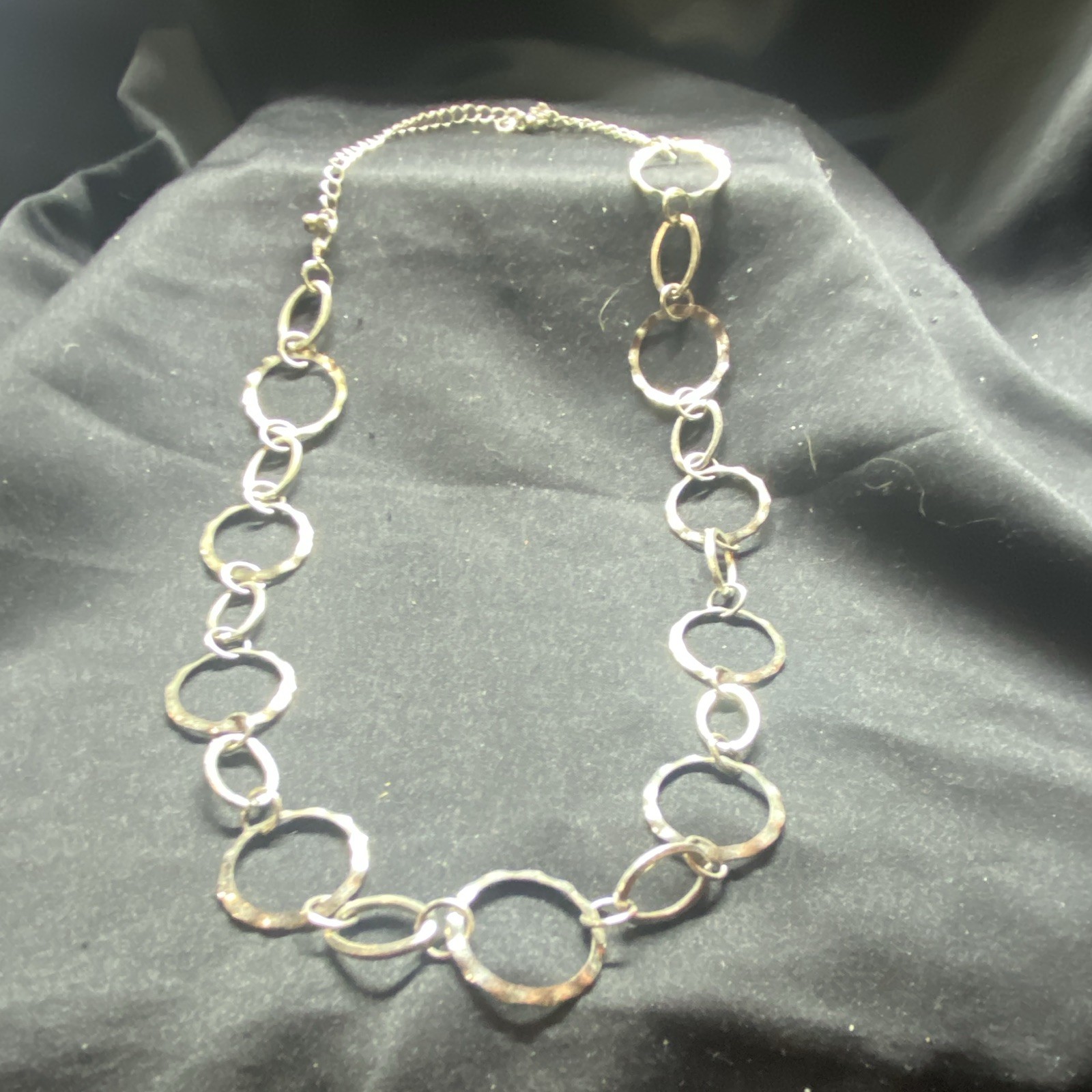 Silver Tone Round Link Chain Necklace Adjustable Lobster Clasp Metal No Stone