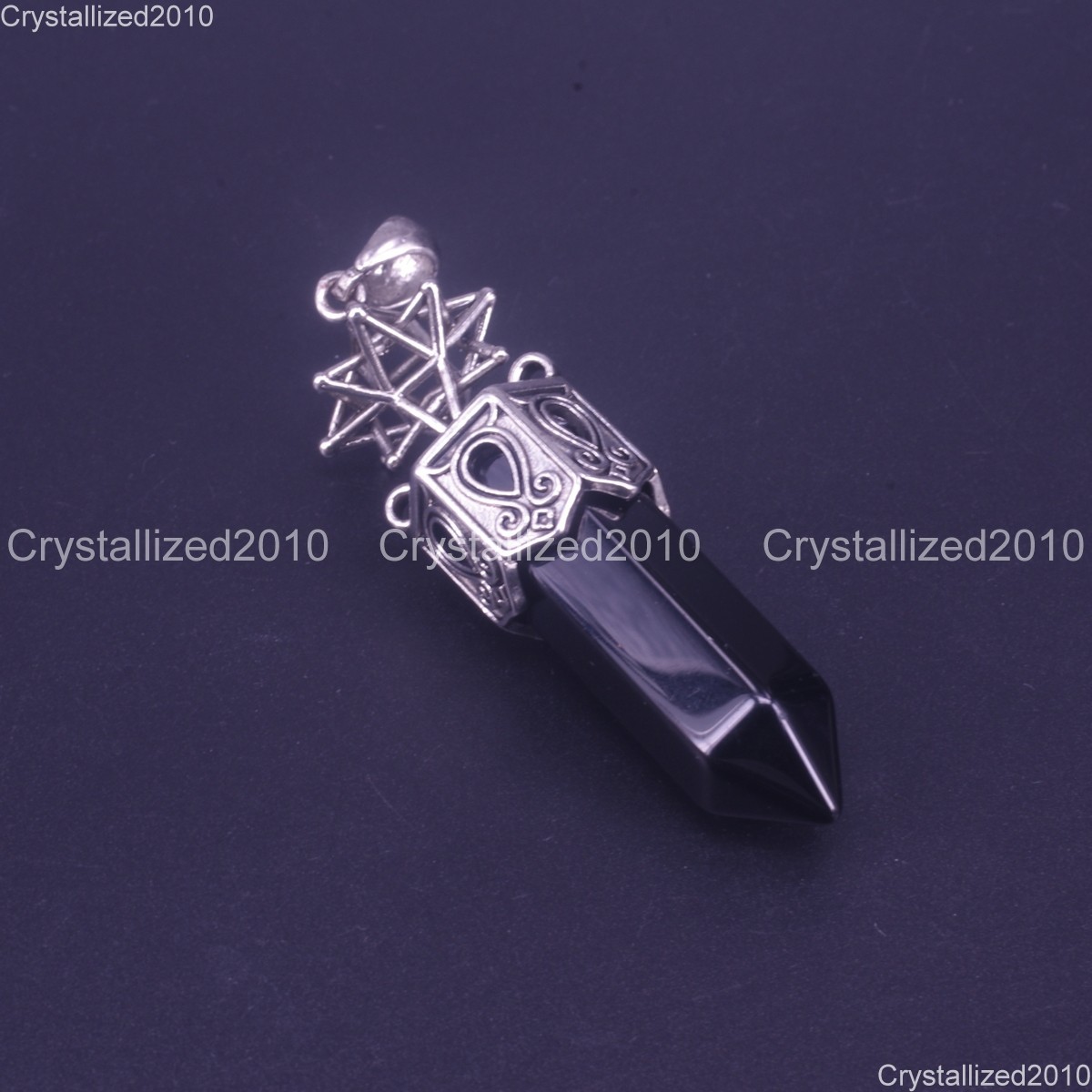 Natural Gemstone Hexagonal Chakra Healing Pendant Bead Tibetan Silver 16x68mm