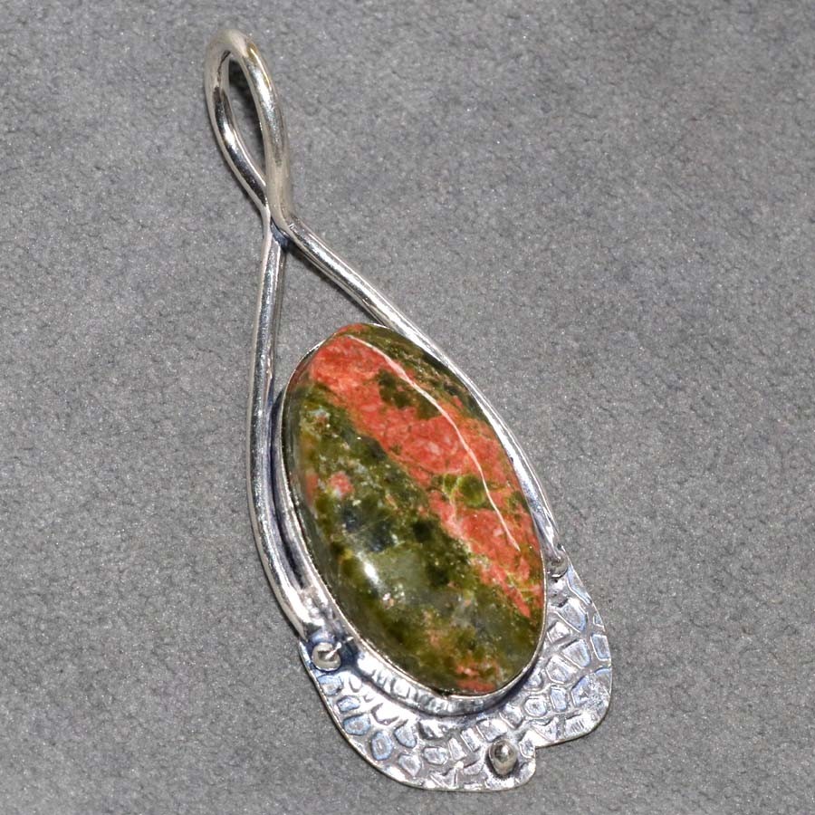 Unakite 925 Silver Plated Pendant 2″ Gemstone Gift Fashion Forwarded Jewelry JW