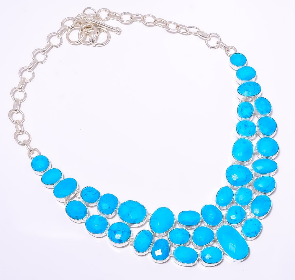 Faceted Magnesite Turquoise 925 Sterling Silver Handmade Necklace 17.99″ N1579-7