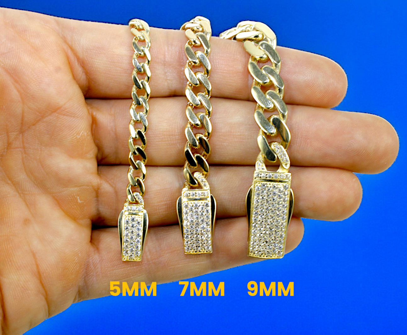 14K Yellow Gold Monaco Miami Cuban Link Chain Necklace CZ Pave 6mm-13mm 7″-30″