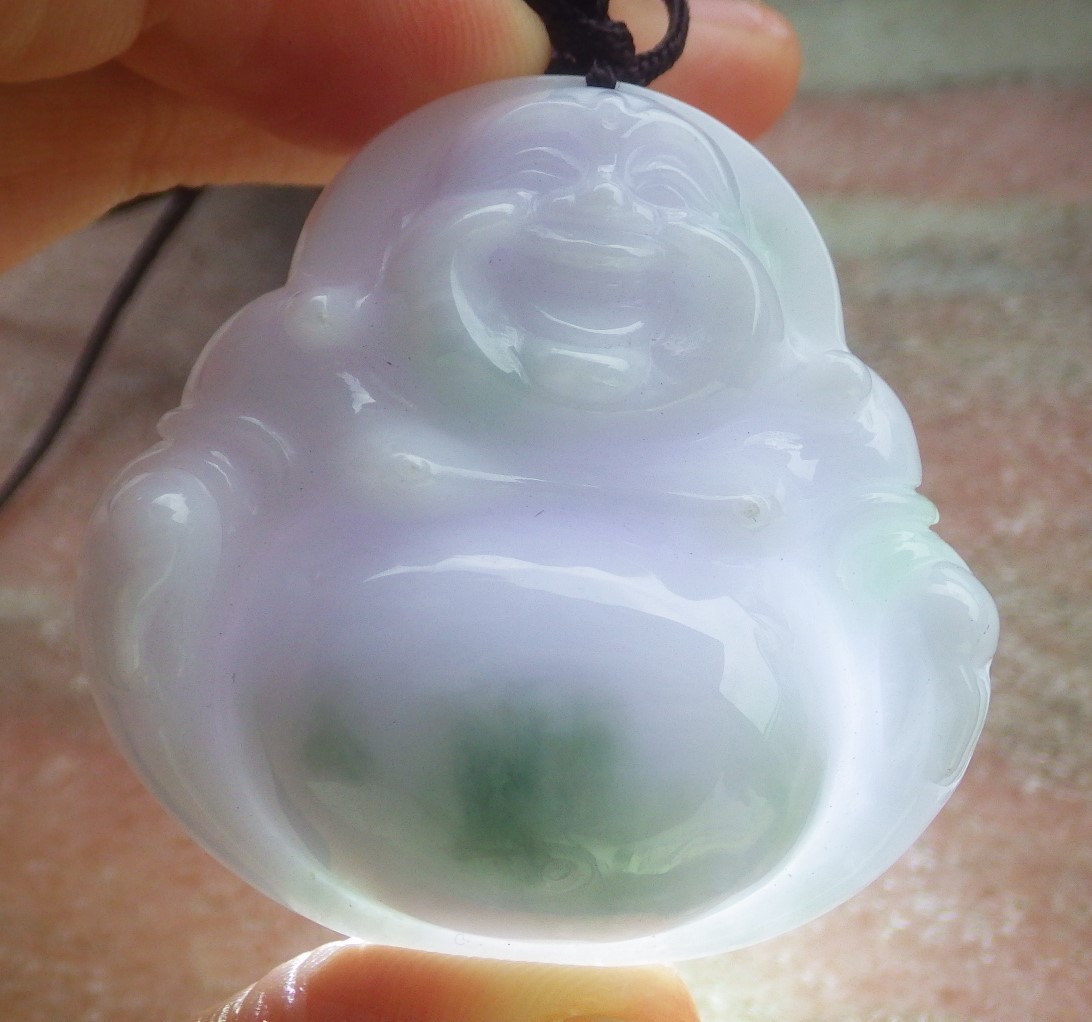 Video Certified Green Natural A Jade jadeite Pendant Buddha God 开心佛 133439