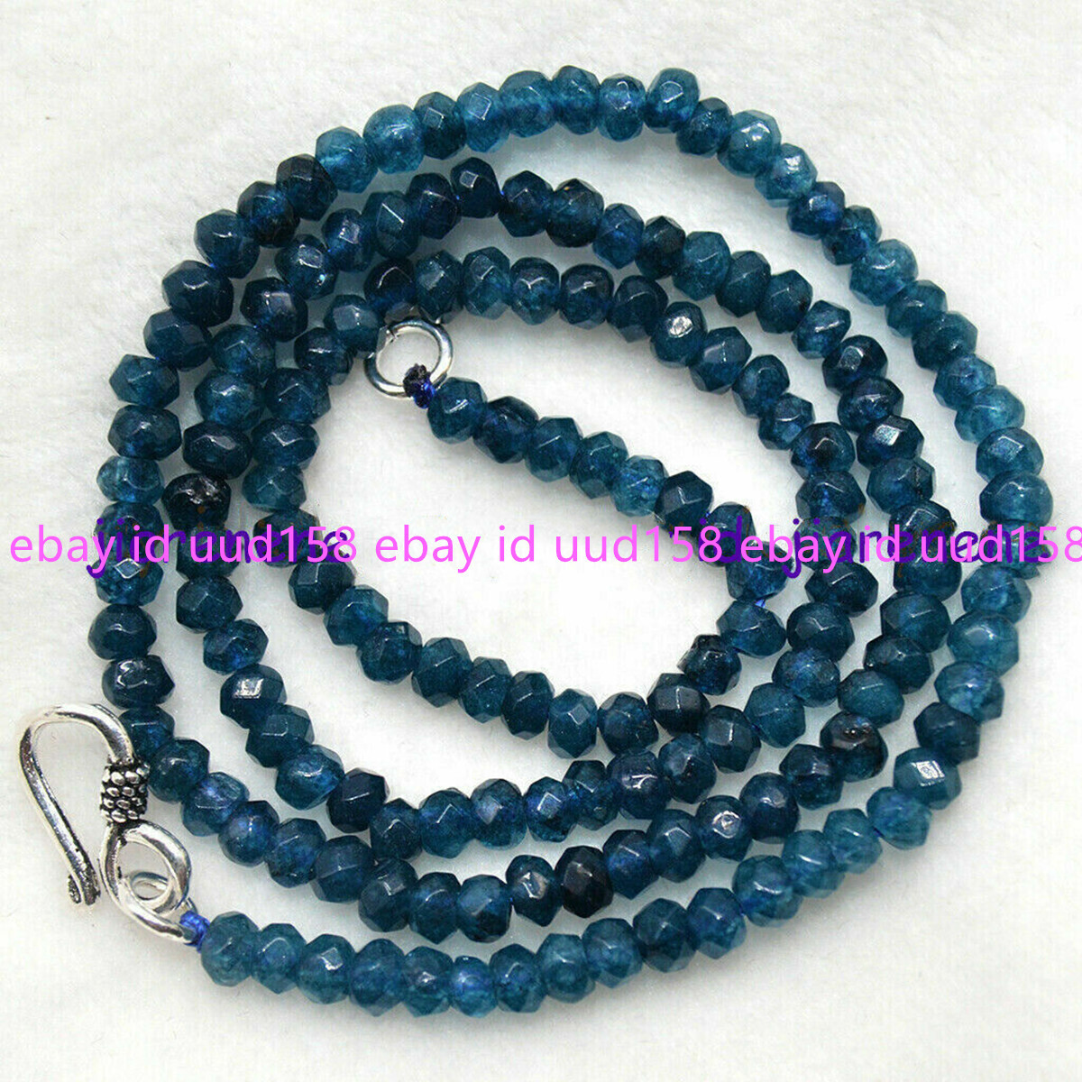 2x4mm Blue Apatite Faceted Roundel Gemstone Beads Necklace 16-36” Silver Clasp