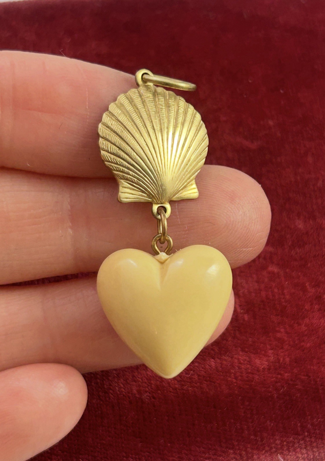 Seashell Charm Pendant Scallop Shell Brass Metal Vintage Heart Charm Beach Love