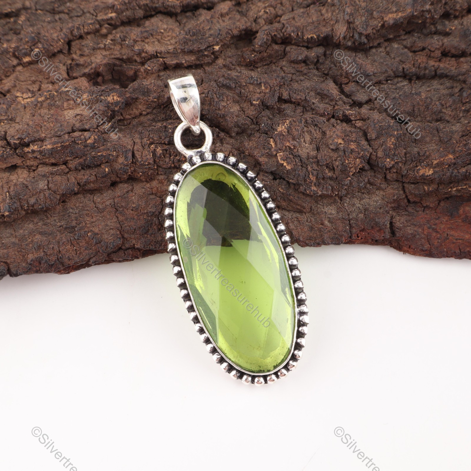 August Birth Peridot Stone 925 Sterling Silver Channel Set Friend Gift Pendant