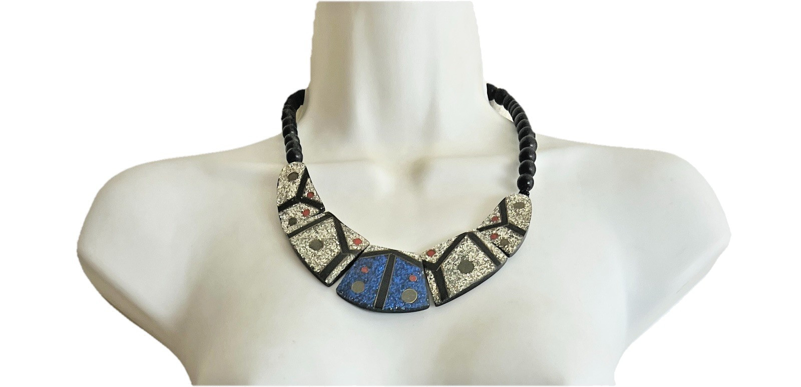 Vintage Collar Necklace Retro Bead Blue Silver Jewelry Accessory