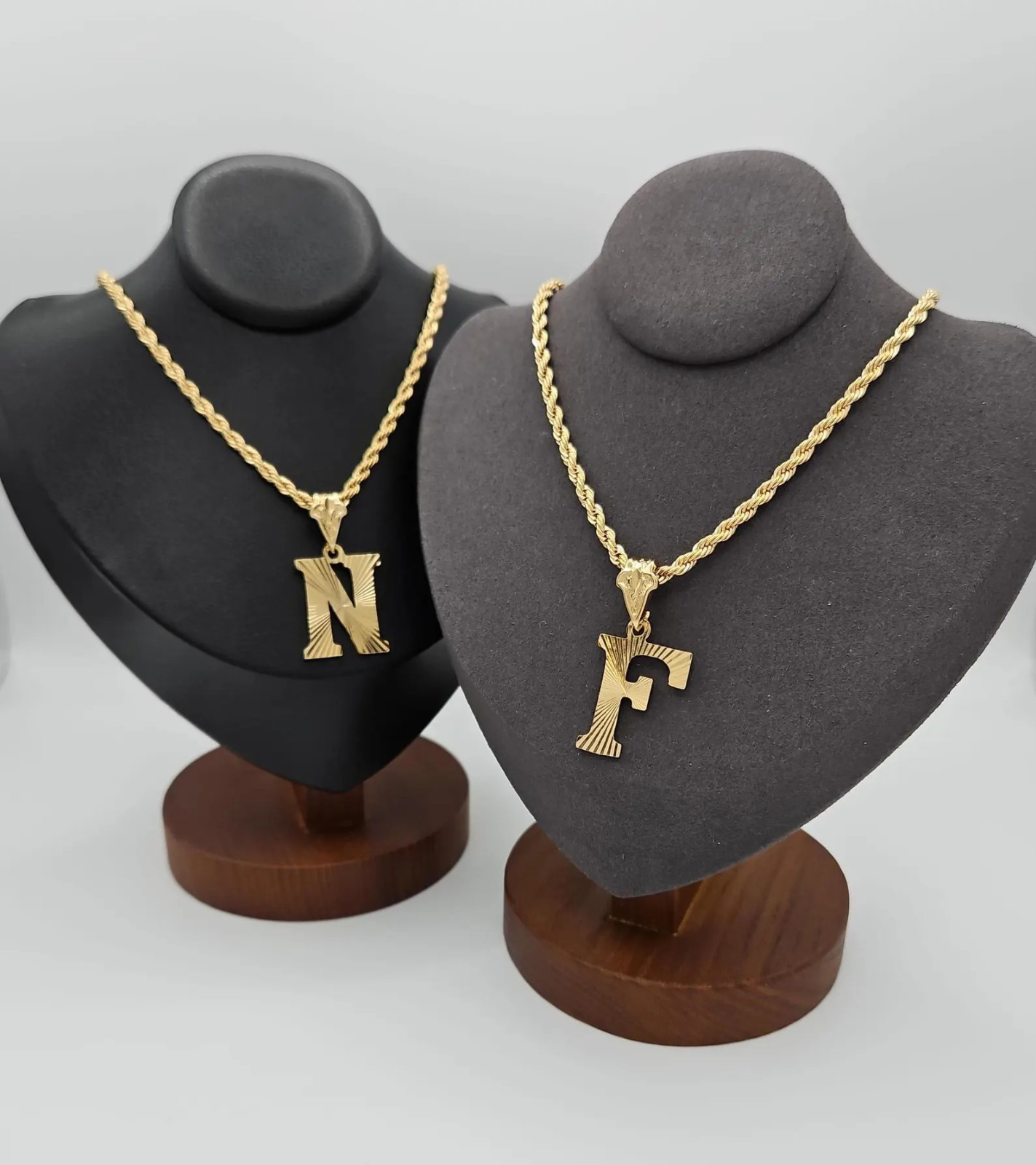 Gold Initial Necklace, 3.5mm French Rope Chain, 14k Heavy Plated Gold