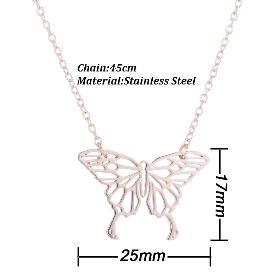 Silver Stainless Steel Butterfly Necklace with 45cm chain