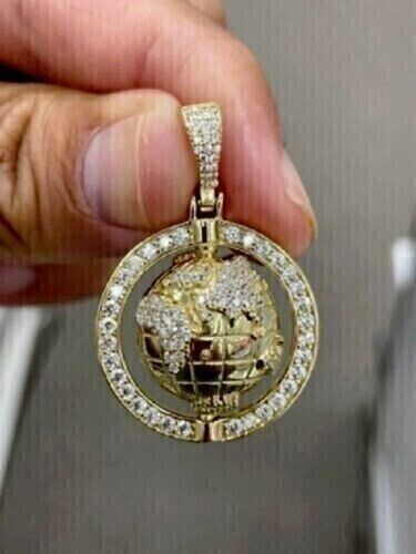 1 Ct Round Cut Created Diamond World Map Circle Pendant 14K Yellow Gold Plated