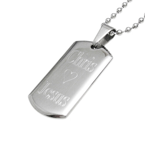 Stainless Steel Personalized 1 1/4″ Dog Tag Pendant with Necklace