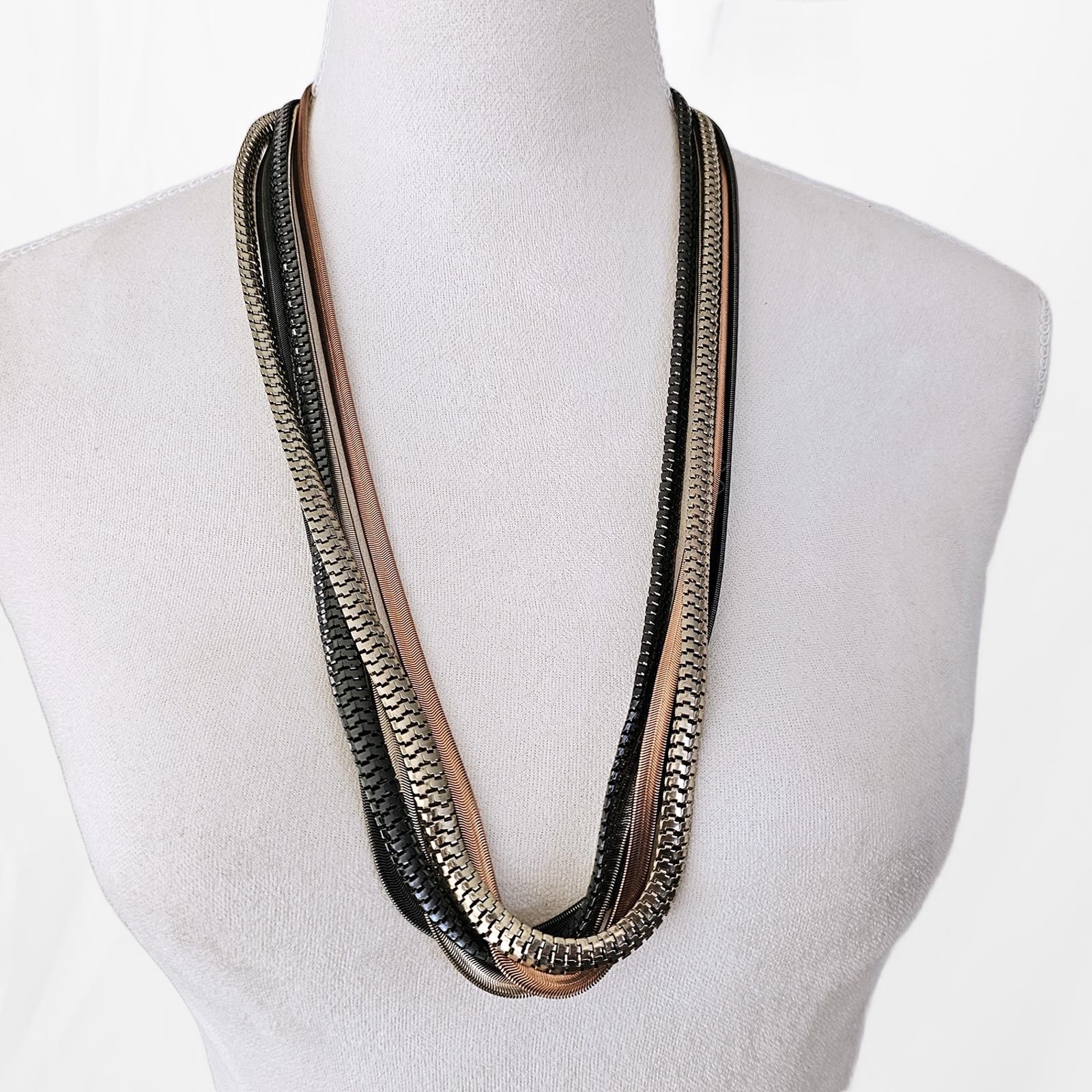 Multi-Chain Metal Necklace with Mixed Finishes Cara NY
