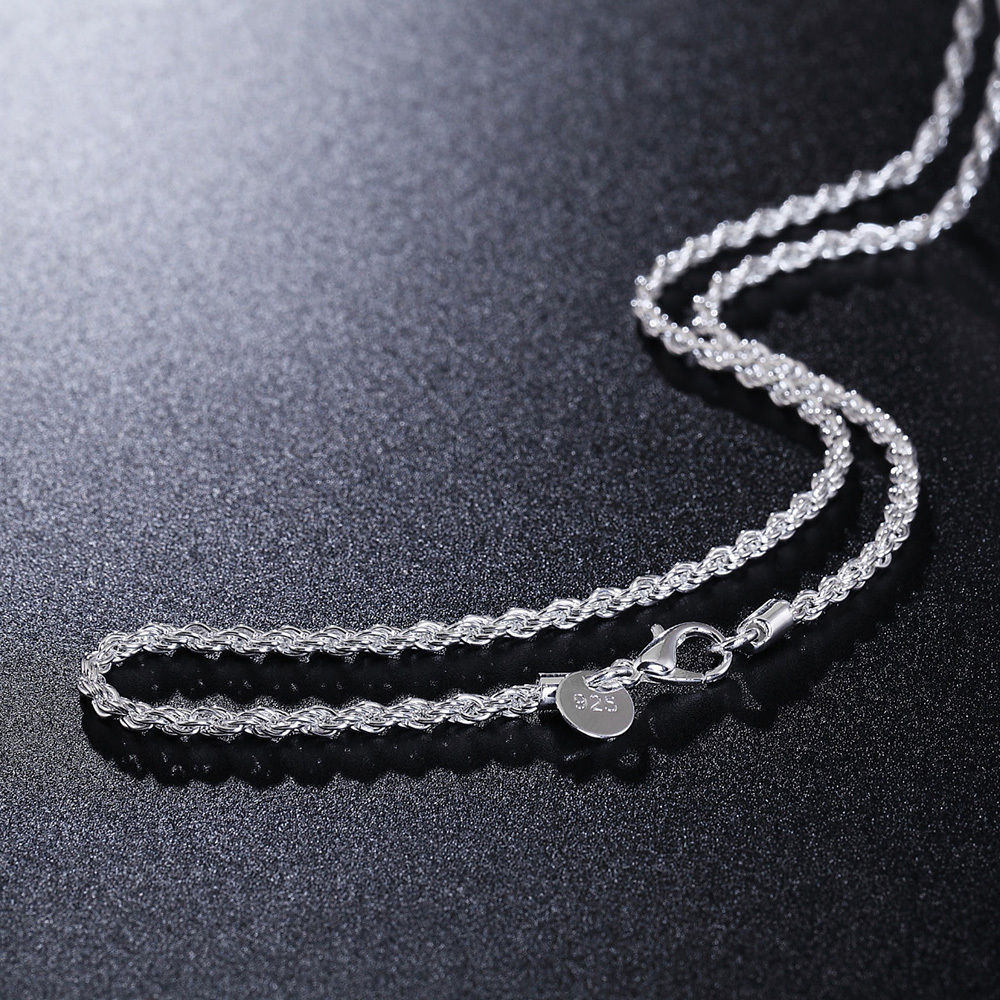 3mm 925 Sterling Silver P/L ITALY Rope 22″ Chain Necklace men women male female
