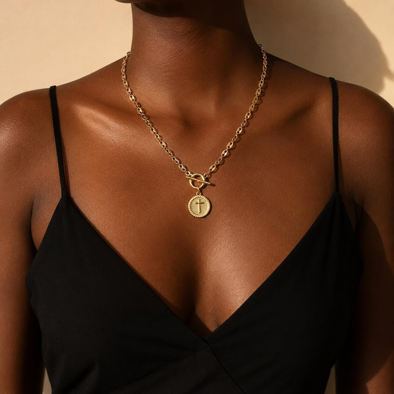 Gold Cross Necklace for Women Trendy Chunky Toggle Necklace 14K Gold Plated Cros