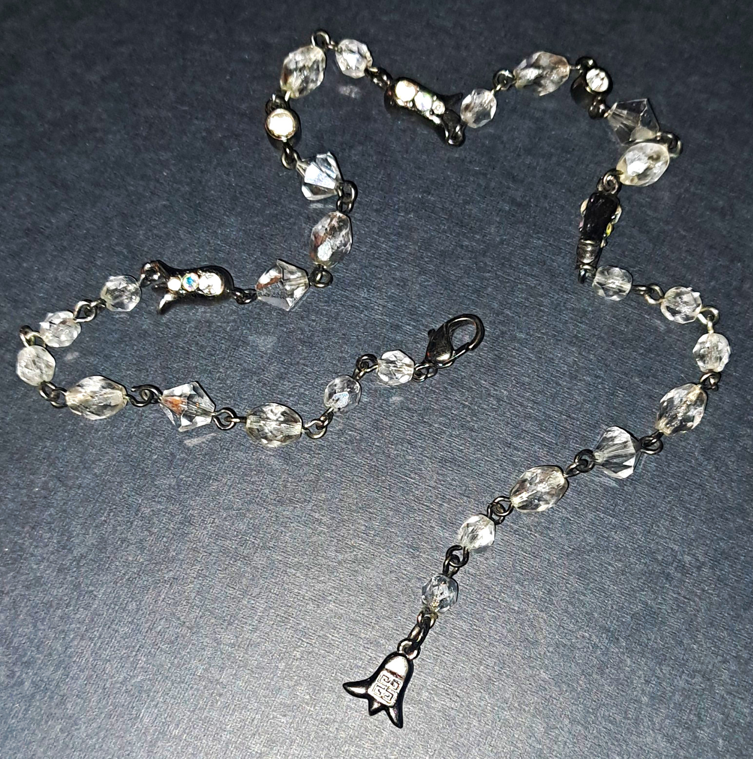 Givenchy Beaded Crystal Glass Choker Necklace Gunmetal Black