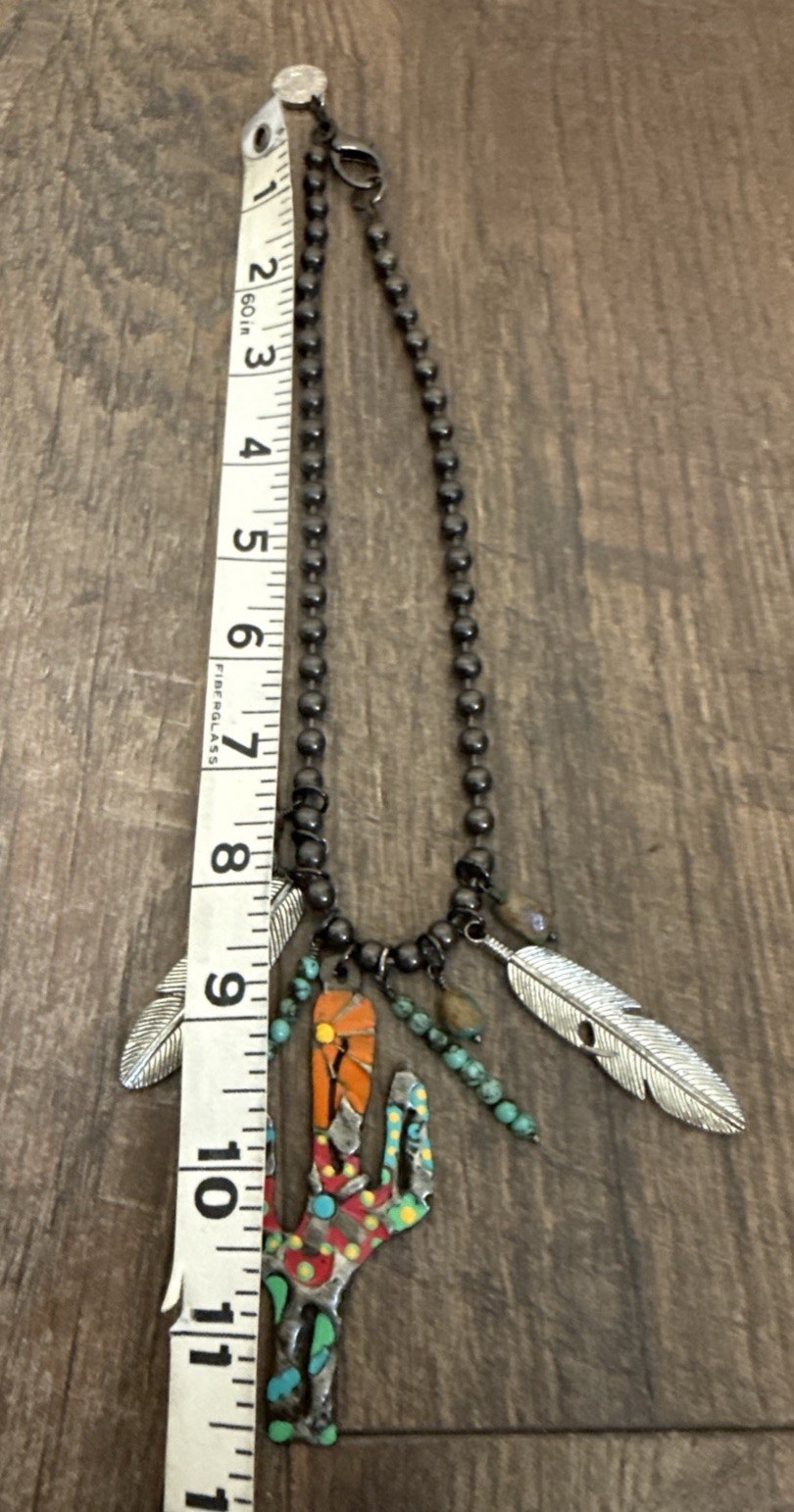 Attagirl Creations Southwestern Cactus Statement Necklace Boho Western Feather