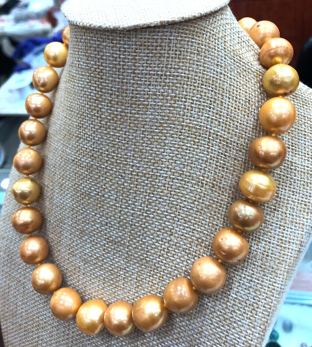 Delicate 12-14mm Gold Yellow South Sea Baroque Pearl Necklace 18”