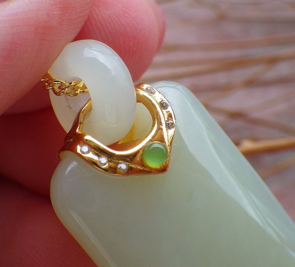 Certified Silver 925 Hetian Nephrite JADE pendant Rectangle Circle 580592 AS