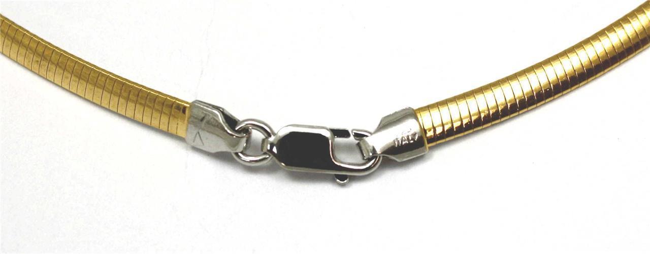 4MM YELLOW GOLD SILVER 925 ITALIAN REVERSIBLE OMEGA NECKLACE CHAIN 16″ 18″ 20″