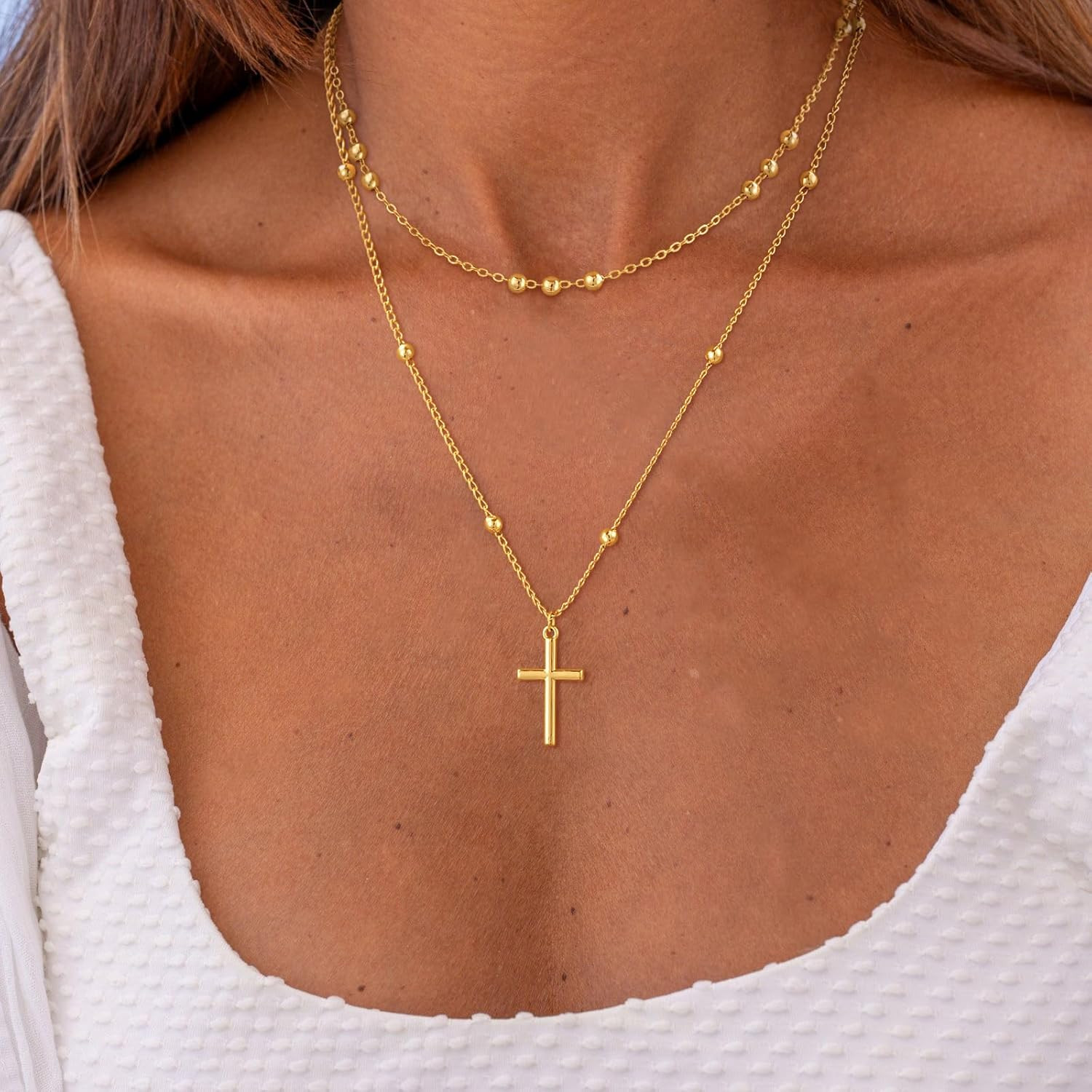 Cross Necklace for Women Dainty 14K Real Silver Gold Plated Layered Cross Pendan