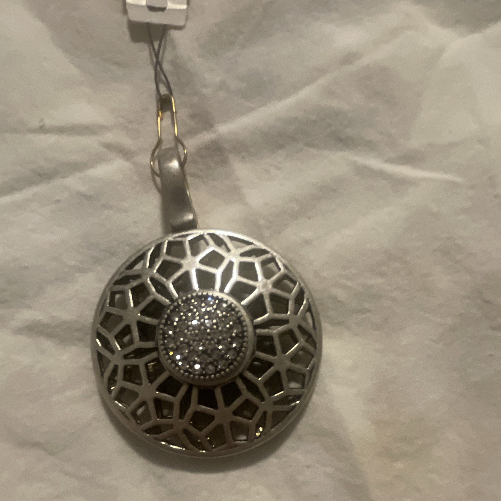 Premier Designs Signed Silver Tone Round Geometric Pavé Rhinestone Pendant