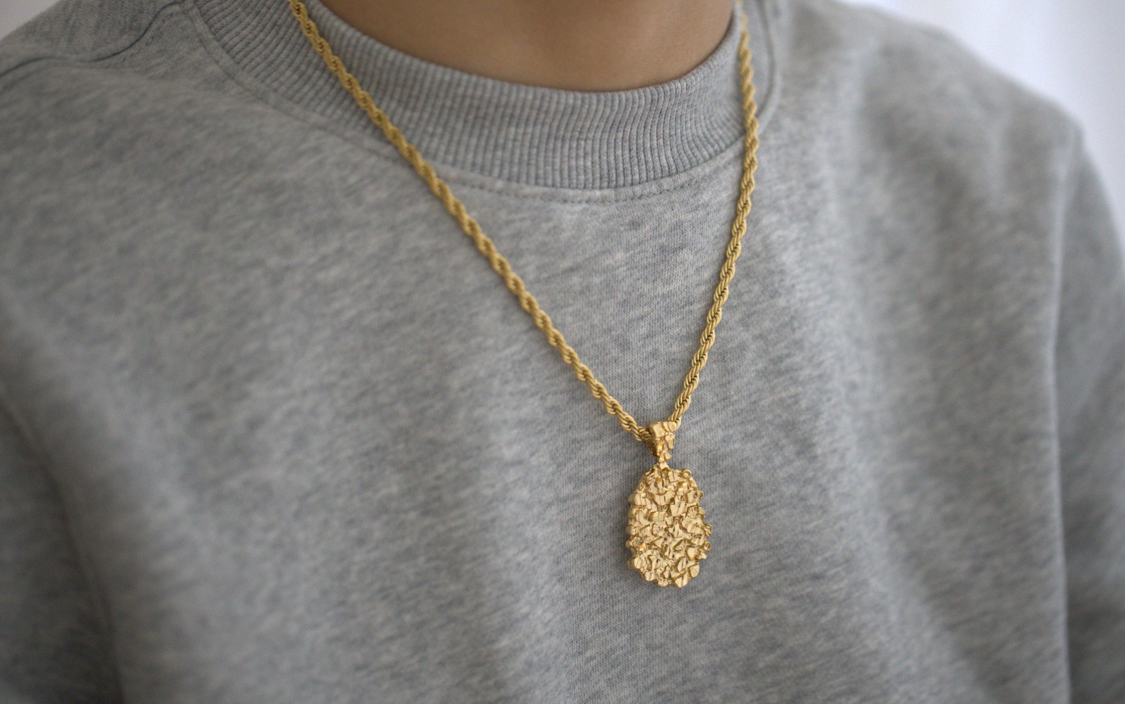 Gold Nugget Necklace, Gold Nugget Chain, 14k Heavy Plated Gold, 4mm French Rope