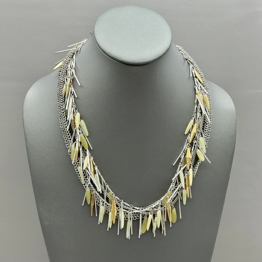 Stella & Dot Necklace Womens Silver Tone Mixed Chain Fringe Boho Statement 18″