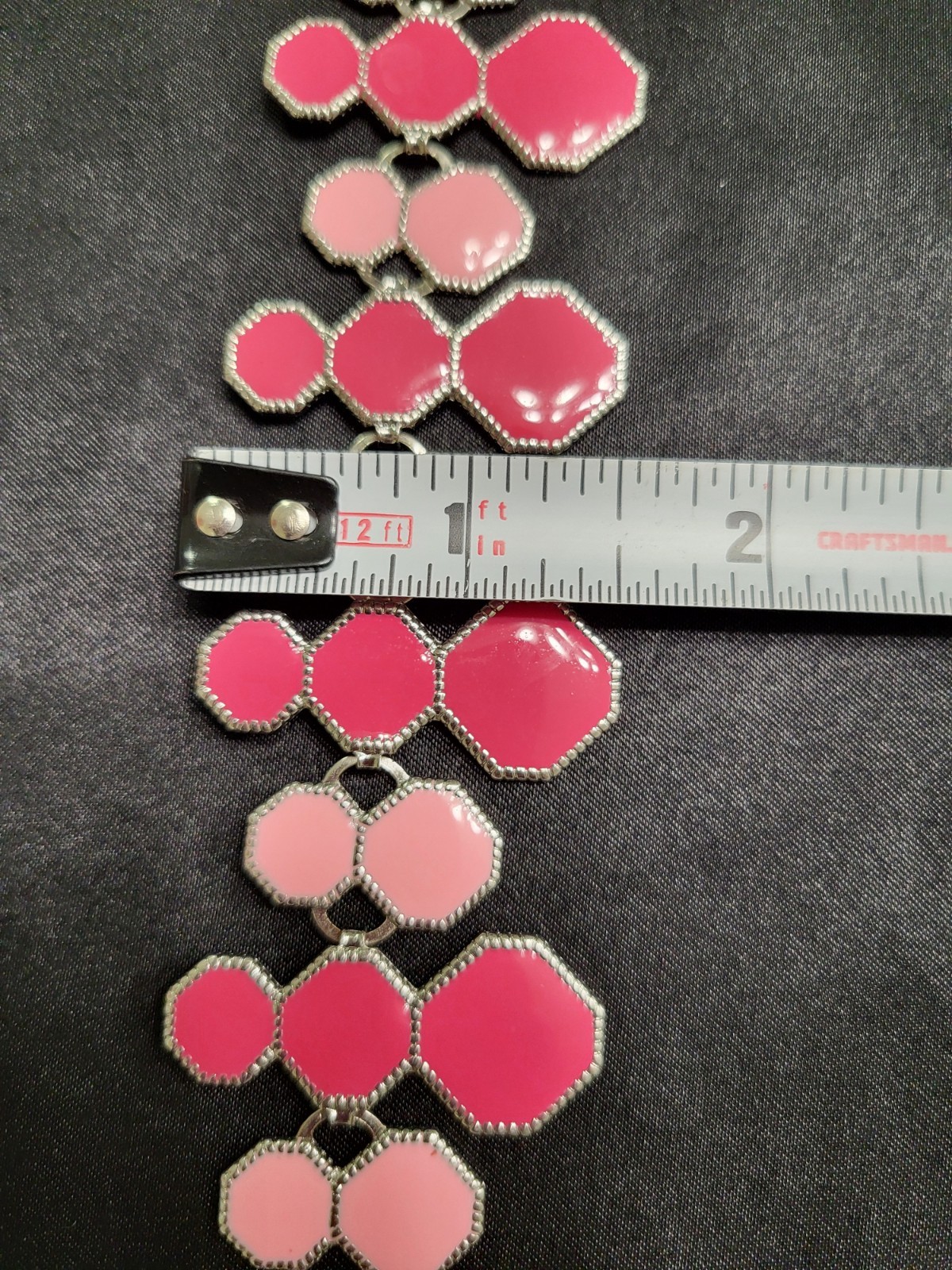 Chico’s Statement Necklace Pink Geometric Enamel Mosaic Chunky Choker Adjustable