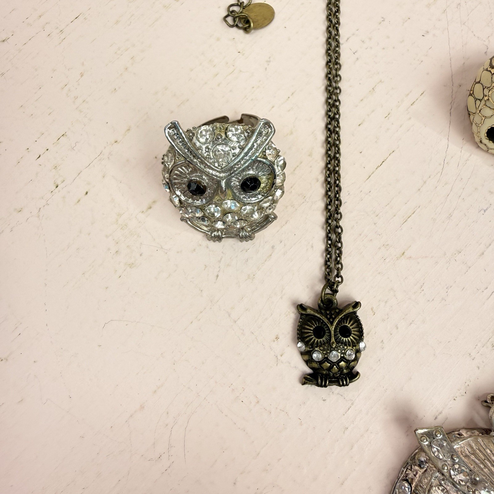 Lot of OWL Jewelry 2 Pendants 2 Rings Boho Teen Tween Adult