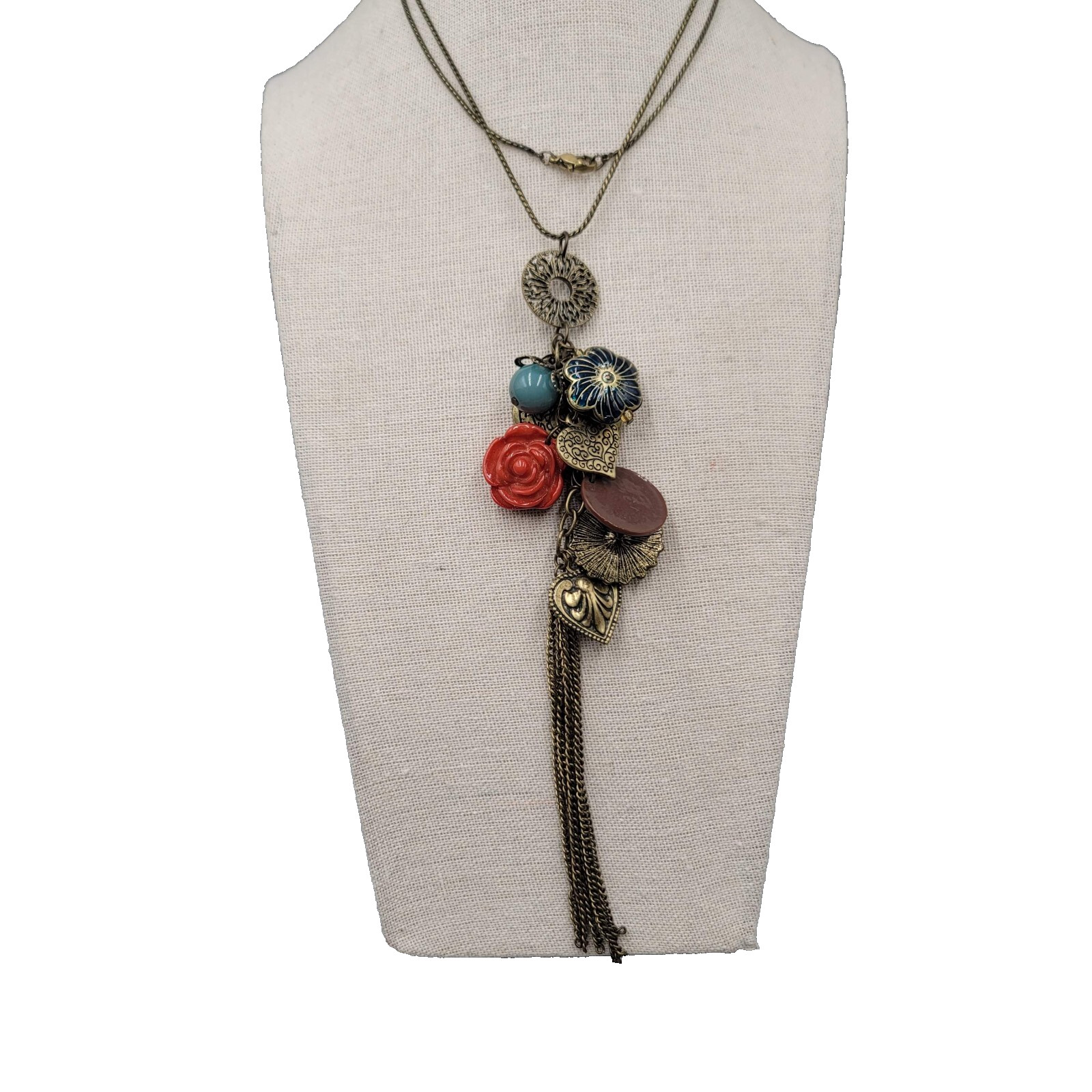 Tassel Pendant Long Necklace Bronze tone Chain 26″