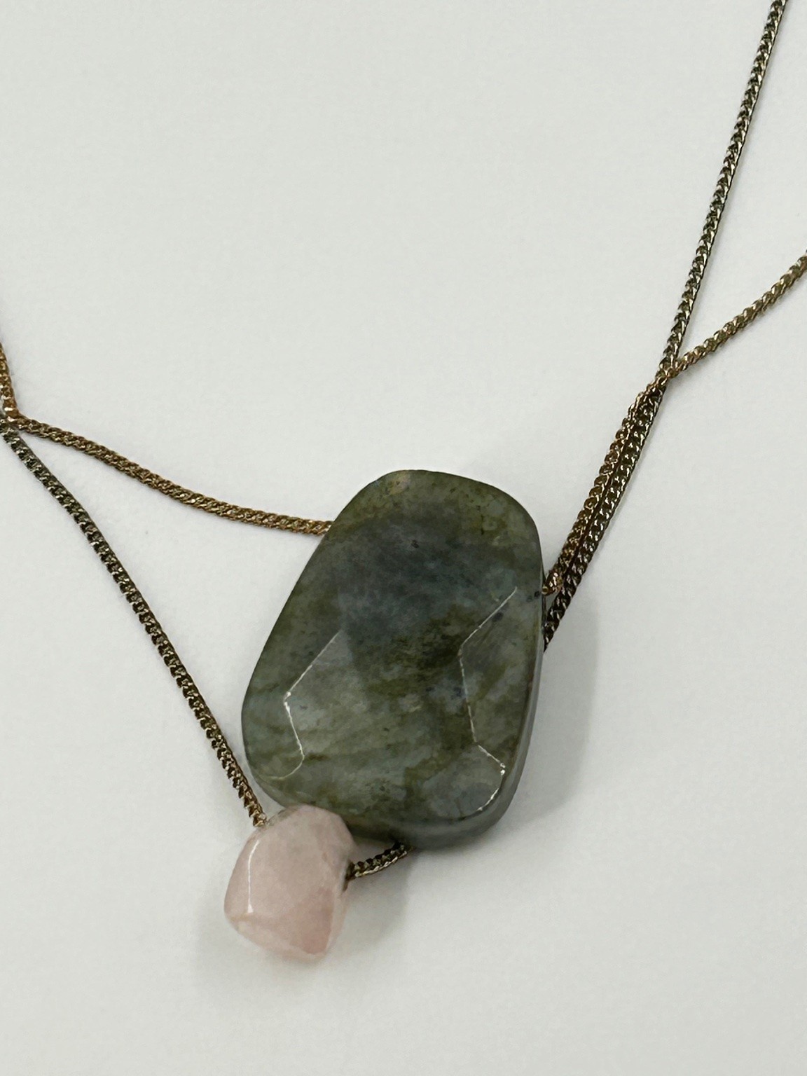 Natural Stone Pendant Necklace Labradorite Rose Quartz 24-27in Chain