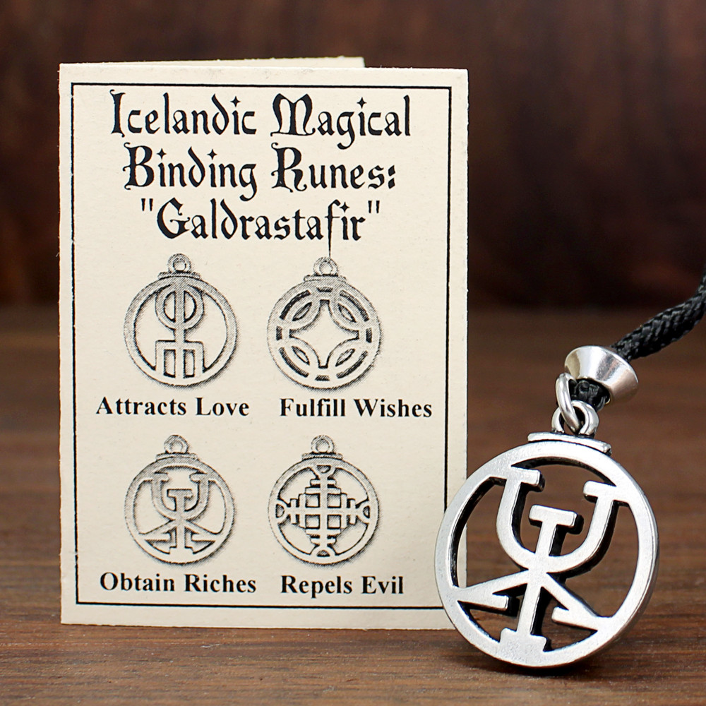 Pewter Rune for Obtaining Riches Necklace Wealth Talisman Amulet Pendant