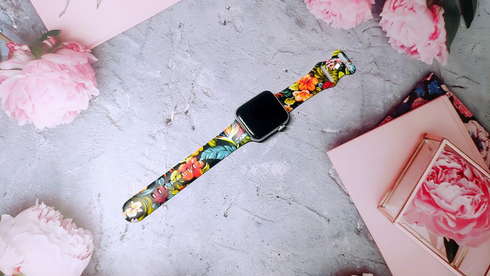 Watch Band Hawaiian Flowers Silicone Compatible Apple 42/44/45/49mm 42mm 44mm