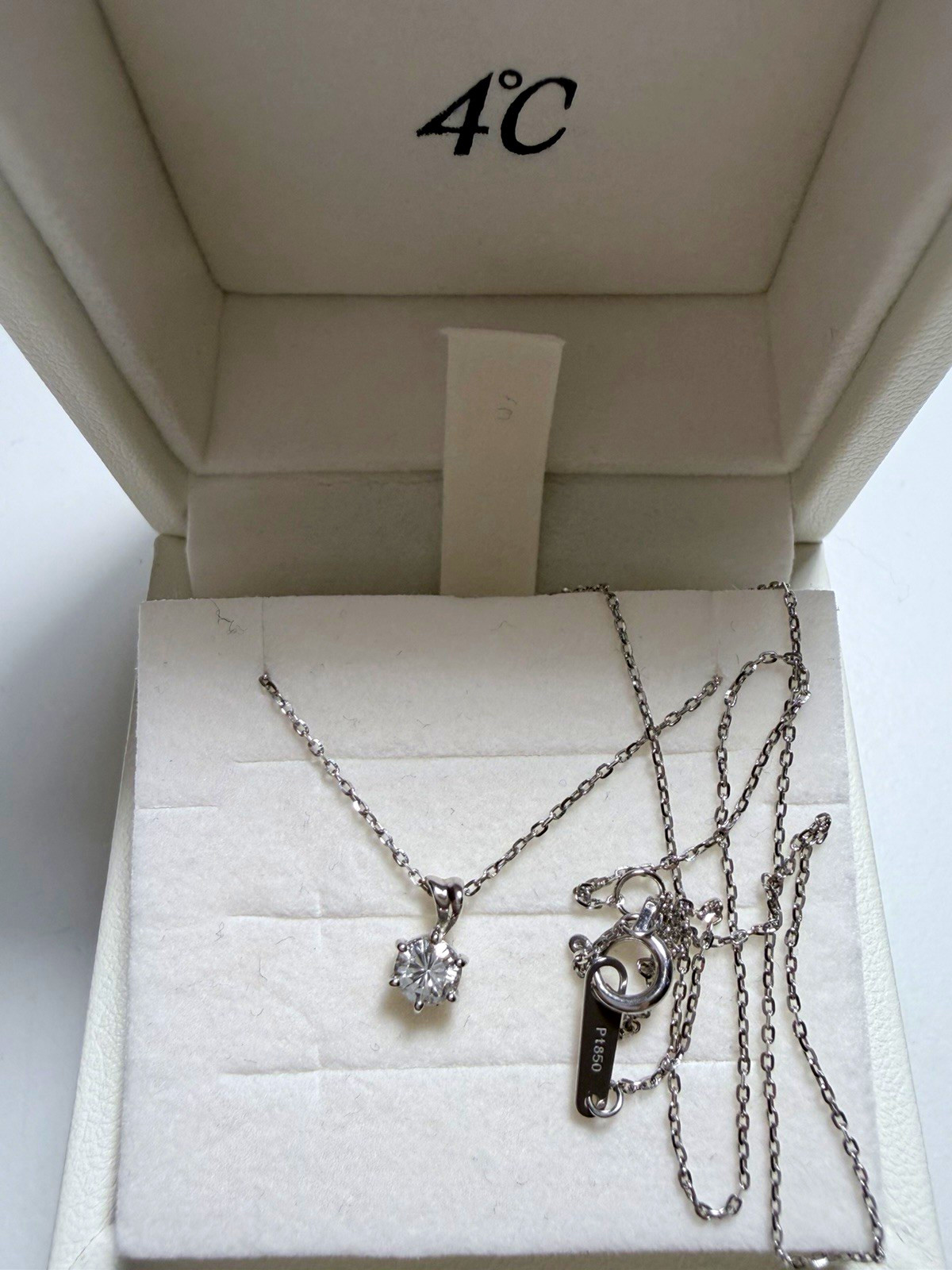 Authentic 4°C Japan Platinum Diamond Solitaire Necklace