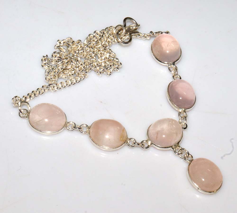 Rose Quartz 925 Silver Plated Necklace 18″ New Year Gifts Most Beautiful GW