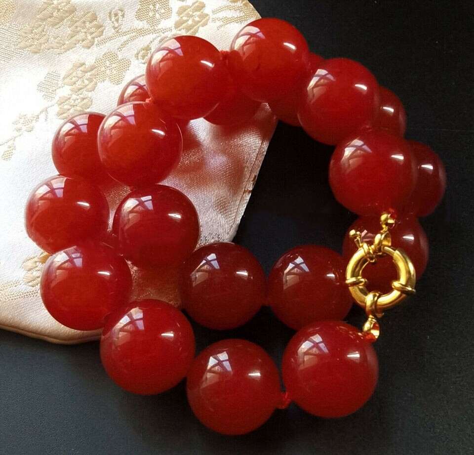 Huge 16mm Natural Red Jade Round Gemstone Beads Necklace Jewelry 16-36″ AAA+