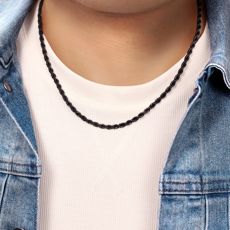 Black 317L Stainless Steel Rope Necklace – Dark Twisted Link Chain 3MM 20IN